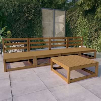 5 Piece Garden Lounge Set Honey Brown Solid Pinewood