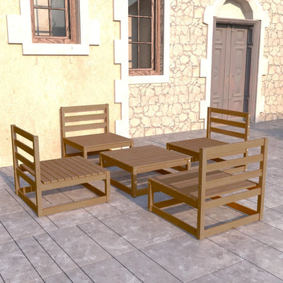 5 Piece Garden Lounge Set Honey Brown Solid Pinewood