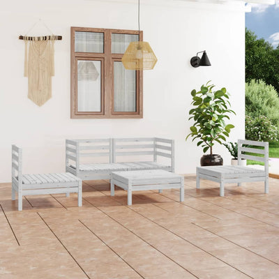 5 Piece Garden Lounge Set White Solid Pinewood Payday Deals