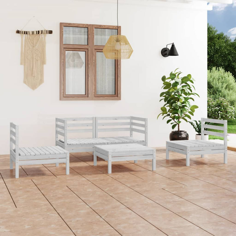 5 Piece Garden Lounge Set White Solid Pinewood Payday Deals