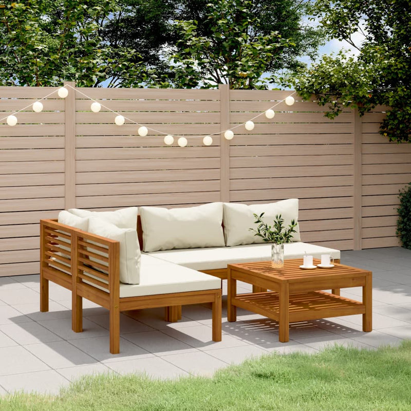 5 Piece Garden Lounge Set with Cream Cushion Solid Acacia Wood Payday Deals