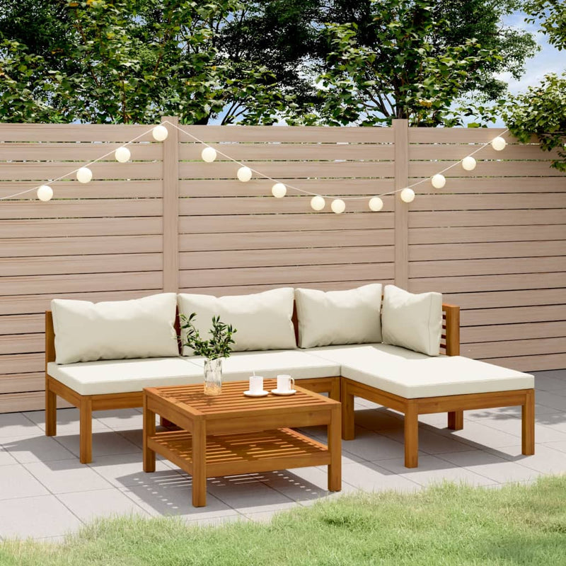 5 Piece Garden Lounge Set with Cream Cushion Solid Acacia Wood Payday Deals