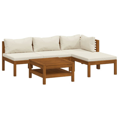 5 Piece Garden Lounge Set with Cream Cushion Solid Acacia Wood Payday Deals