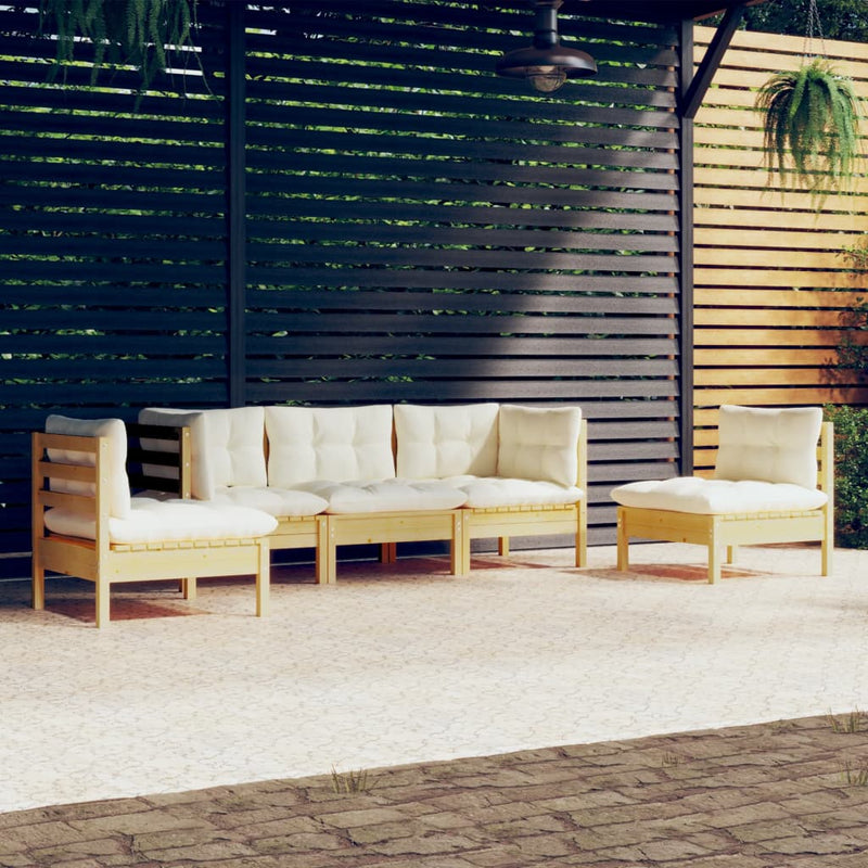 5 Piece Garden Lounge Set with Cream Cushions Solid Pinewood Payday Deals