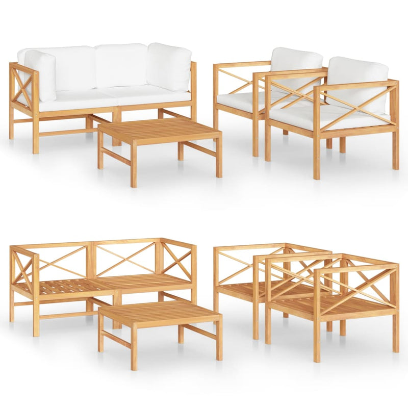 5 Piece Garden Lounge Set with Cream Cushions Solid Teak Wood Payday Deals