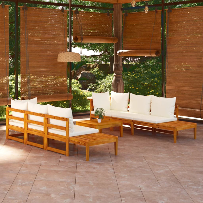 5 Piece Garden Lounge Set with Cream White Cushions Acacia Wood Payday Deals