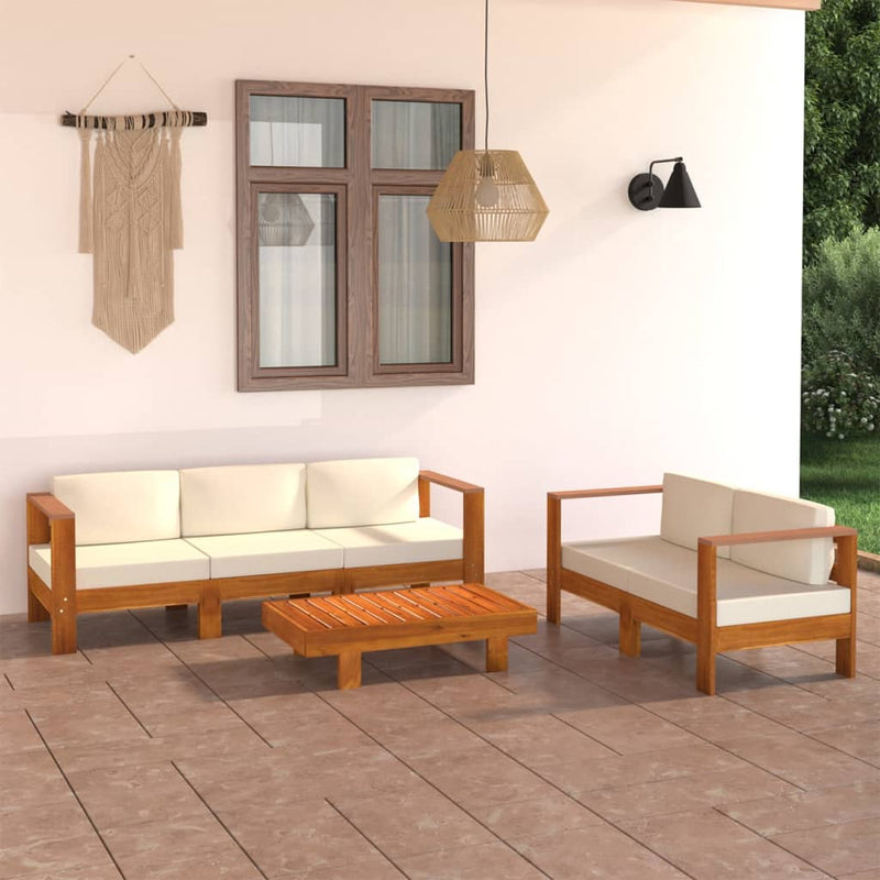 5 Piece Garden Lounge Set with Cream White Cushions Acacia Wood Payday Deals