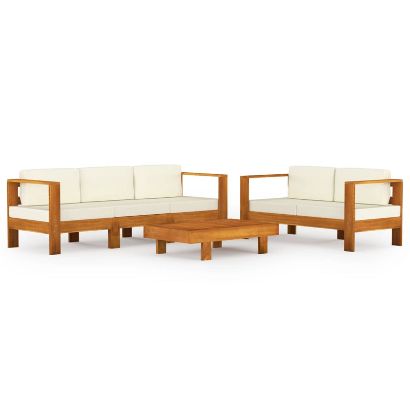 5 Piece Garden Lounge Set with Cream White Cushions Acacia Wood Payday Deals