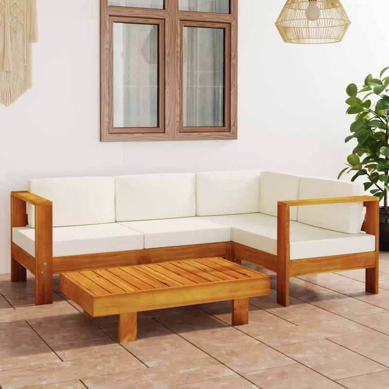 5 Piece Garden Lounge Set with Cream White Cushions Acacia Wood Payday Deals