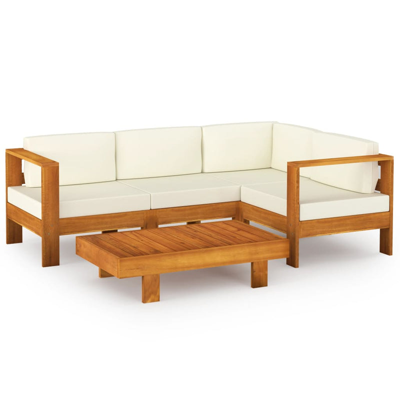 5 Piece Garden Lounge Set with Cream White Cushions Acacia Wood Payday Deals
