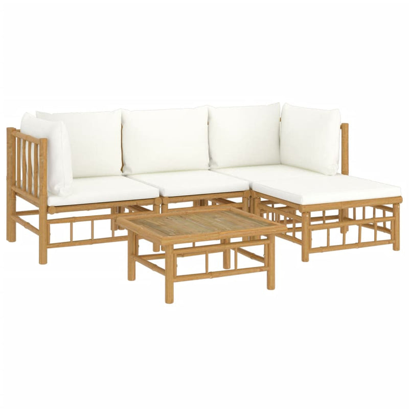 5 Piece Garden Lounge Set with Cream White Cushions  Bamboo Payday Deals