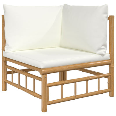 5 Piece Garden Lounge Set with Cream White Cushions  Bamboo Payday Deals