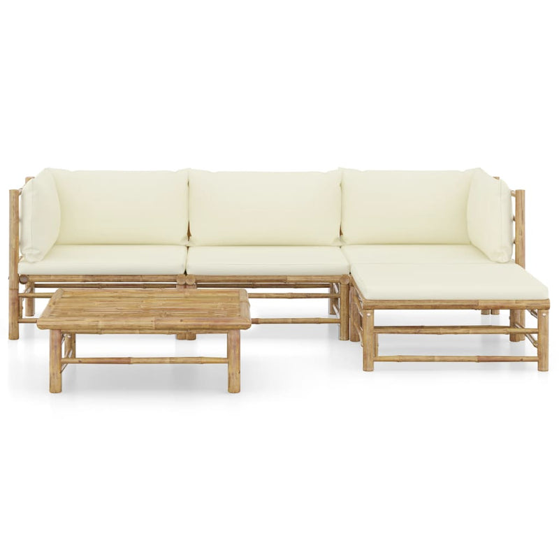 5 Piece Garden Lounge Set with Cream White Cushions Bamboo Payday Deals