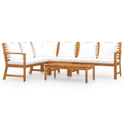 5 Piece Garden Lounge Set with Cushion Cream Solid Acacia Wood Payday Deals