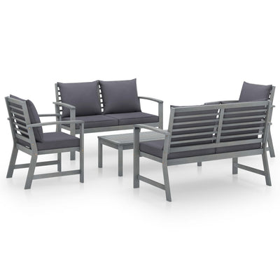 5 Piece Garden Lounge Set with Cushion Solid Acacia Wood Grey Payday Deals