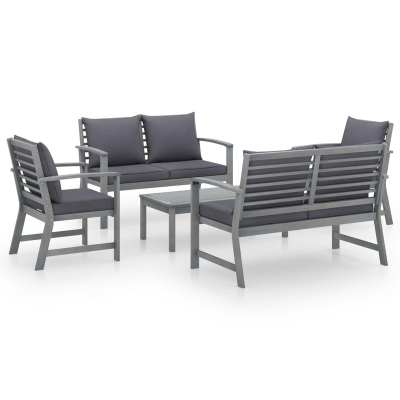 5 Piece Garden Lounge Set with Cushion Solid Acacia Wood Grey Payday Deals
