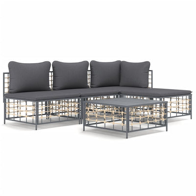 5 Piece Garden Lounge Set with Cushions Anthracite Poly Rattan Payday Deals