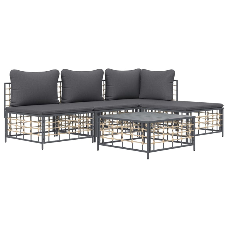 5 Piece Garden Lounge Set with Cushions Anthracite Poly Rattan Payday Deals