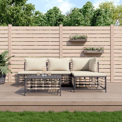 5 Piece Garden Lounge Set with Cushions Anthracite Poly Rattan Payday Deals