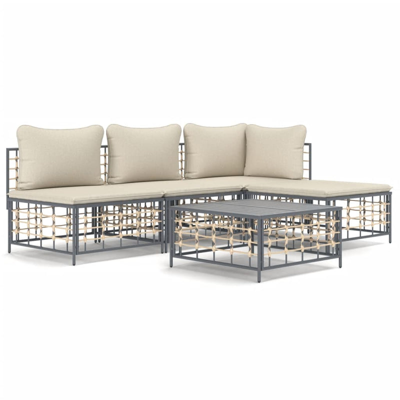 5 Piece Garden Lounge Set with Cushions Anthracite Poly Rattan Payday Deals