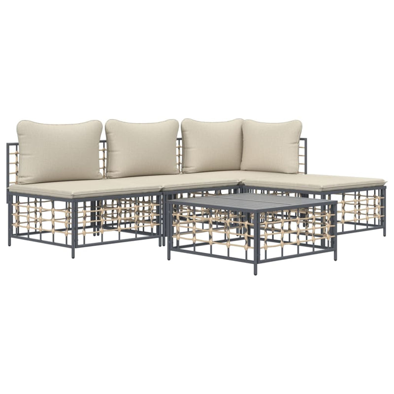 5 Piece Garden Lounge Set with Cushions Anthracite Poly Rattan Payday Deals