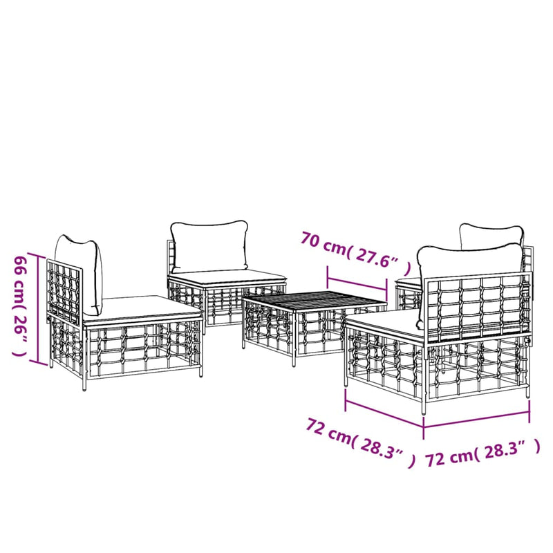 5 Piece Garden Lounge Set with Cushions Anthracite Poly Rattan Payday Deals
