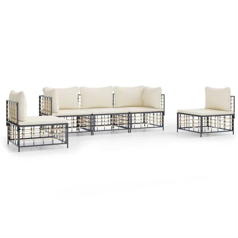 5 Piece Garden Lounge Set with Cushions Anthracite Poly Rattan Payday Deals