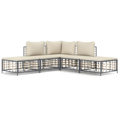 5 Piece Garden Lounge Set with Cushions Anthracite Poly Rattan Payday Deals