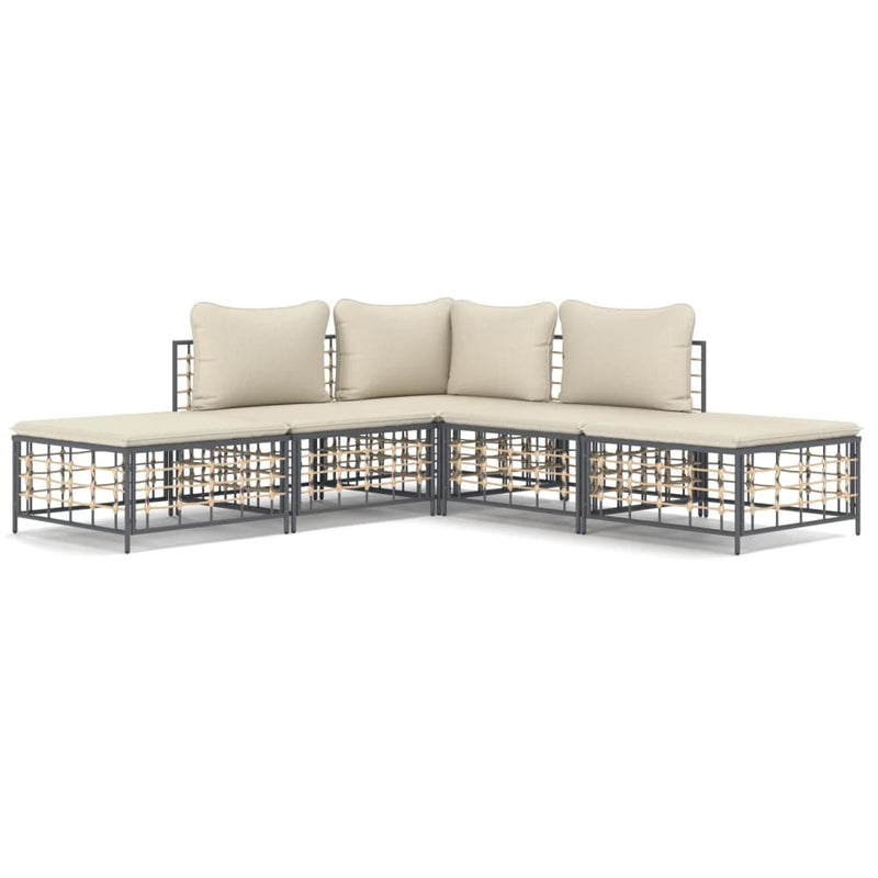 5 Piece Garden Lounge Set with Cushions Anthracite Poly Rattan Payday Deals