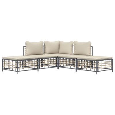 5 Piece Garden Lounge Set with Cushions Anthracite Poly Rattan Payday Deals