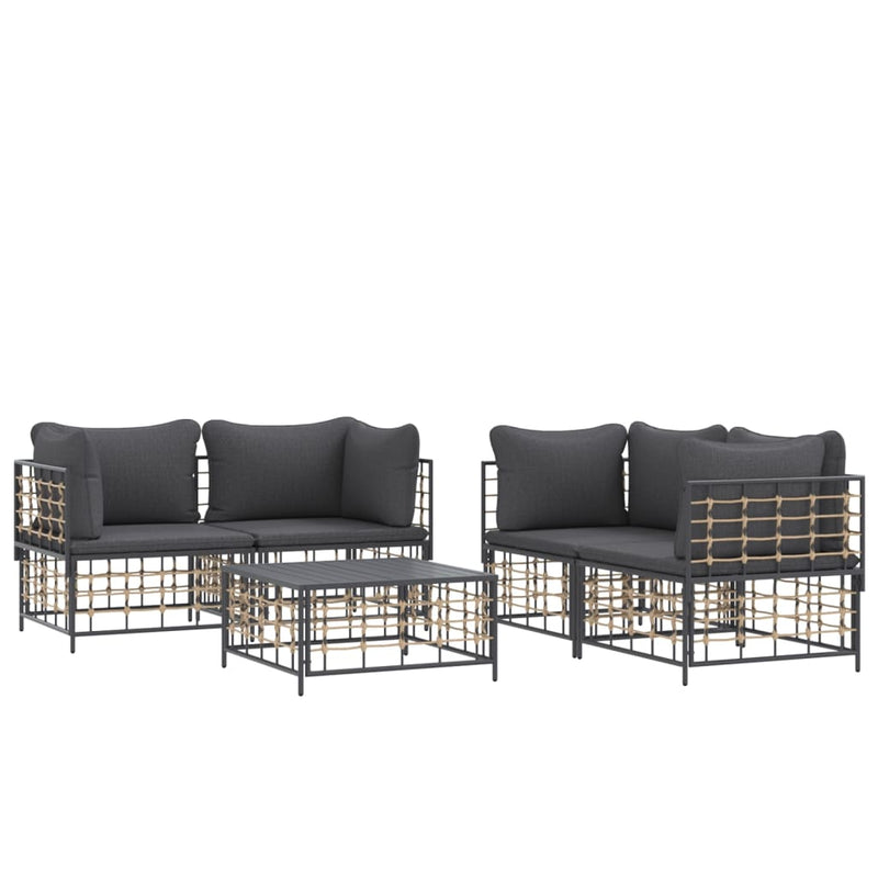 5 Piece Garden Lounge Set with Cushions Anthracite Poly Rattan Payday Deals