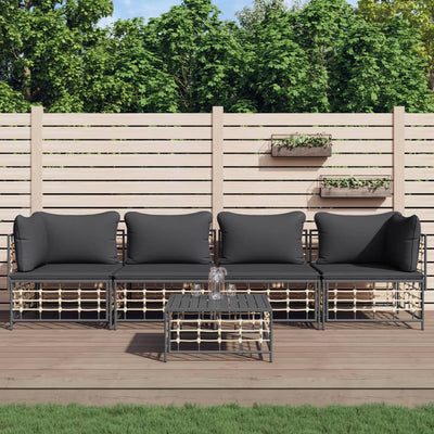 5 Piece Garden Lounge Set with Cushions Anthracite Poly Rattan
