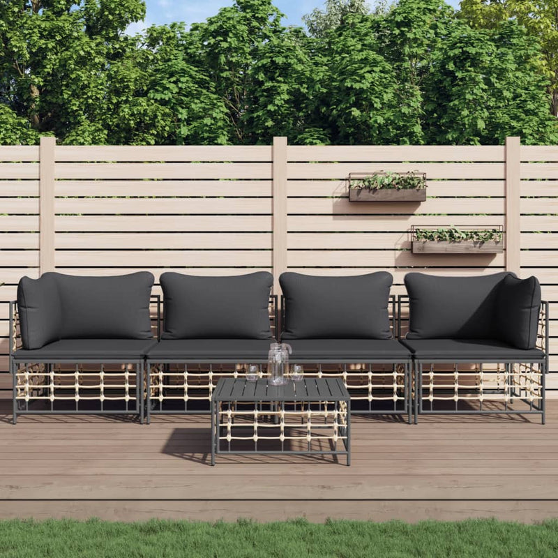 5 Piece Garden Lounge Set with Cushions Anthracite Poly Rattan Payday Deals