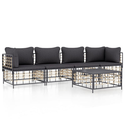 5 Piece Garden Lounge Set with Cushions Anthracite Poly Rattan Payday Deals