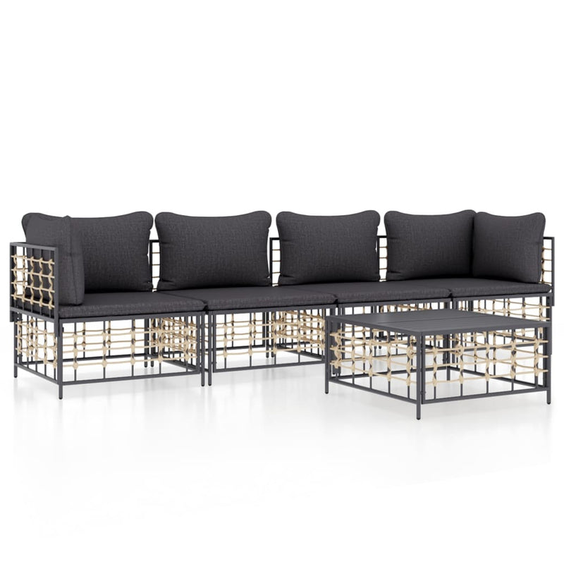 5 Piece Garden Lounge Set with Cushions Anthracite Poly Rattan Payday Deals