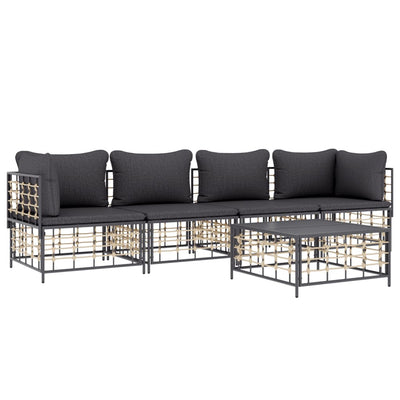 5 Piece Garden Lounge Set with Cushions Anthracite Poly Rattan Payday Deals