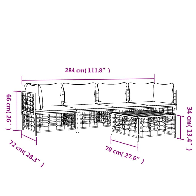 5 Piece Garden Lounge Set with Cushions Anthracite Poly Rattan Payday Deals