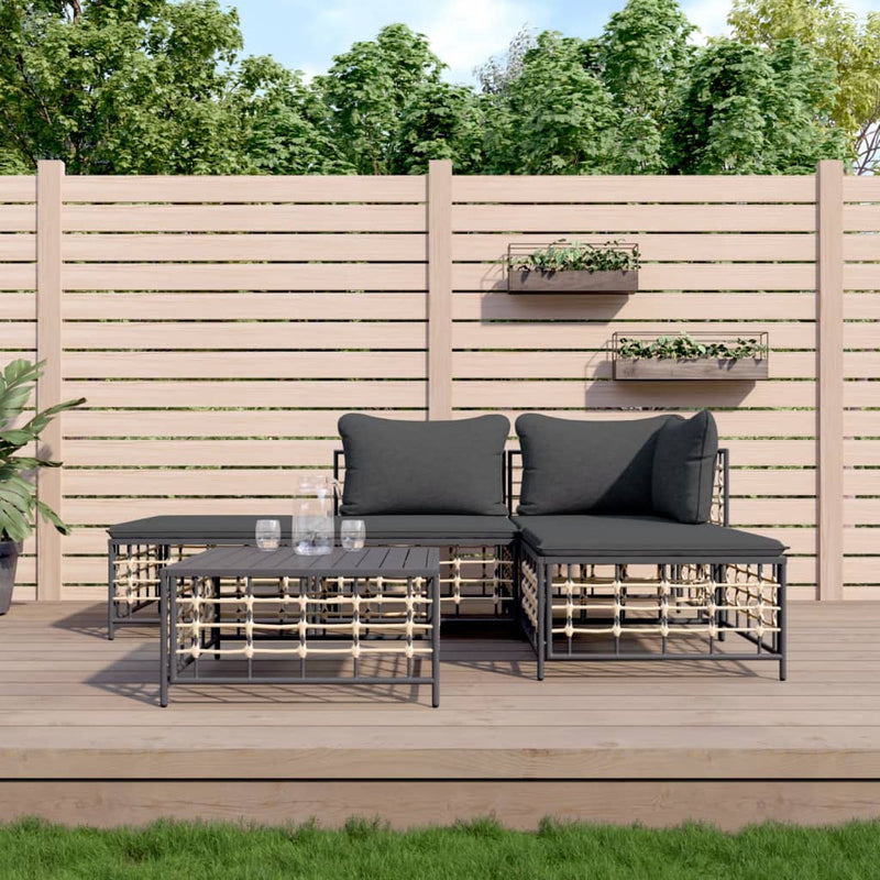 5 Piece Garden Lounge Set with Cushions Anthracite Poly Rattan Payday Deals