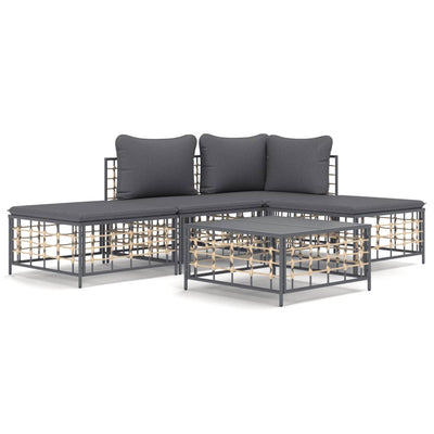 5 Piece Garden Lounge Set with Cushions Anthracite Poly Rattan Payday Deals