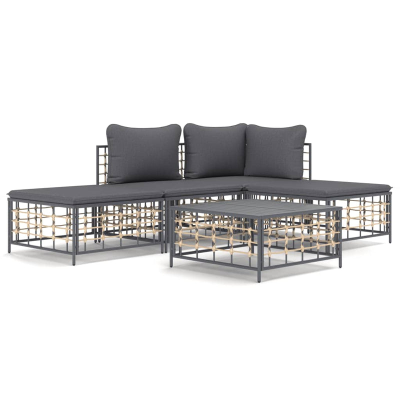 5 Piece Garden Lounge Set with Cushions Anthracite Poly Rattan Payday Deals