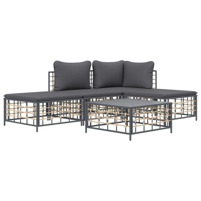 5 Piece Garden Lounge Set with Cushions Anthracite Poly Rattan Payday Deals