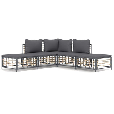 5 Piece Garden Lounge Set with Cushions Anthracite Poly Rattan Payday Deals