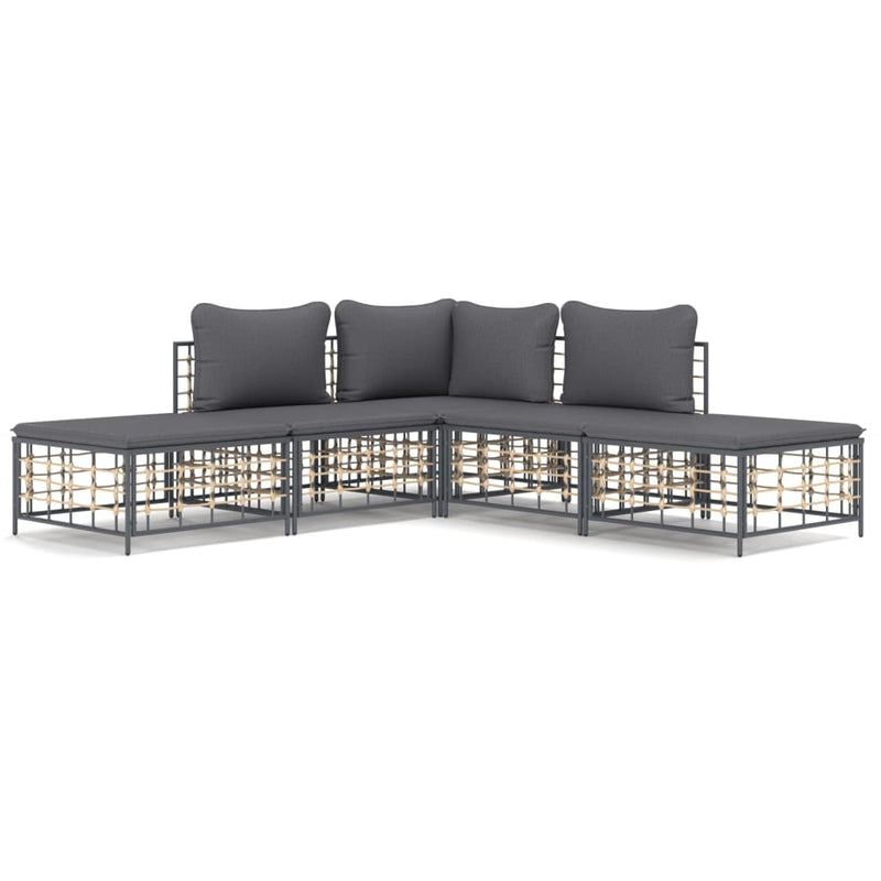 5 Piece Garden Lounge Set with Cushions Anthracite Poly Rattan Payday Deals