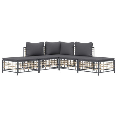 5 Piece Garden Lounge Set with Cushions Anthracite Poly Rattan Payday Deals