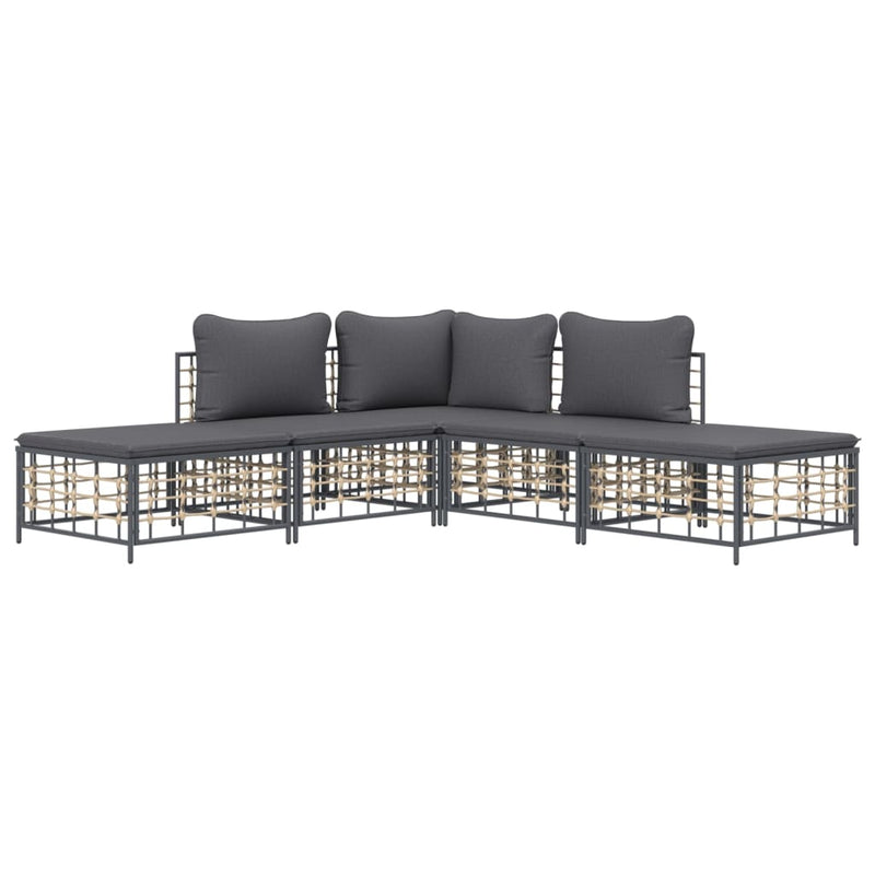 5 Piece Garden Lounge Set with Cushions Anthracite Poly Rattan Payday Deals