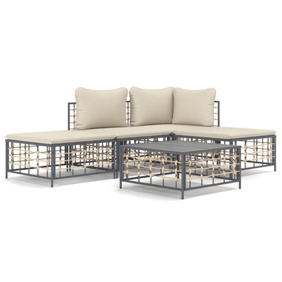 5 Piece Garden Lounge Set with Cushions Anthracite Poly Rattan Payday Deals