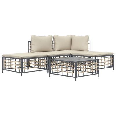 5 Piece Garden Lounge Set with Cushions Anthracite Poly Rattan Payday Deals