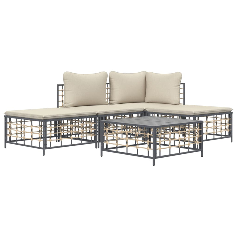 5 Piece Garden Lounge Set with Cushions Anthracite Poly Rattan Payday Deals