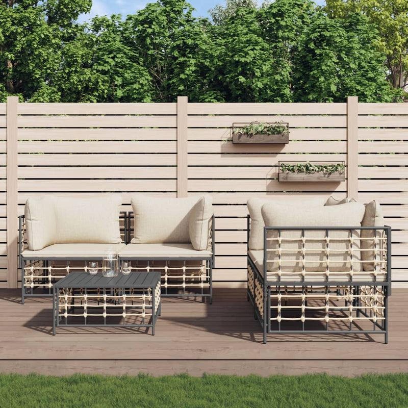 5 Piece Garden Lounge Set with Cushions Anthracite Poly Rattan Payday Deals