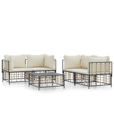 5 Piece Garden Lounge Set with Cushions Anthracite Poly Rattan Payday Deals
